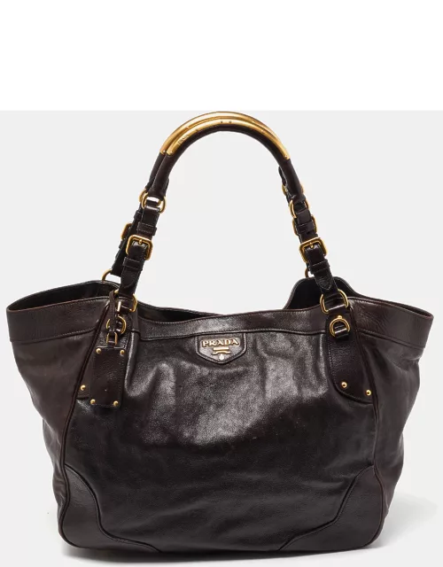 Prada Brown Glace Leather Tote