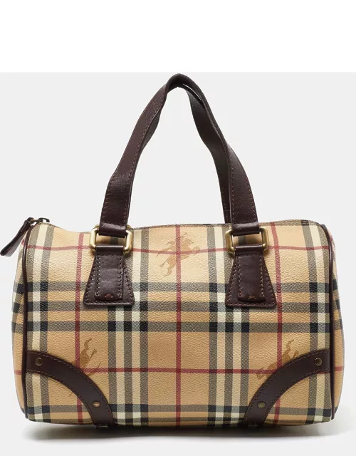 Burberry Brown/Beige Haymarket Coated Canvas and Leather Chester Bowler Bag