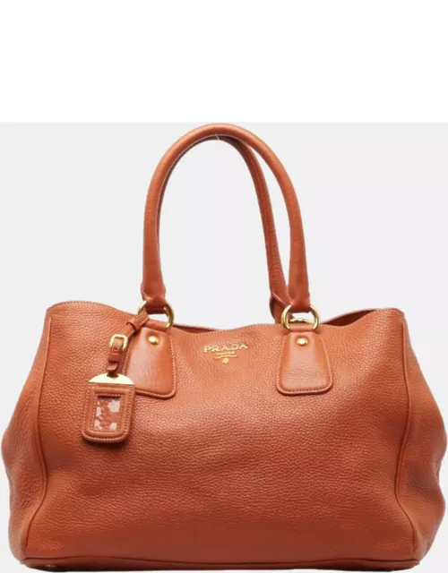 Prada Orange Leather Vitello Danio Tote Bag