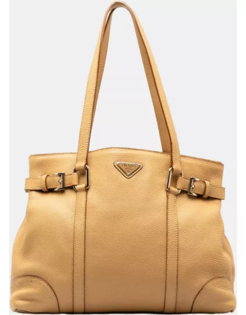 Prada Brown Leather Shopper Tote Bag