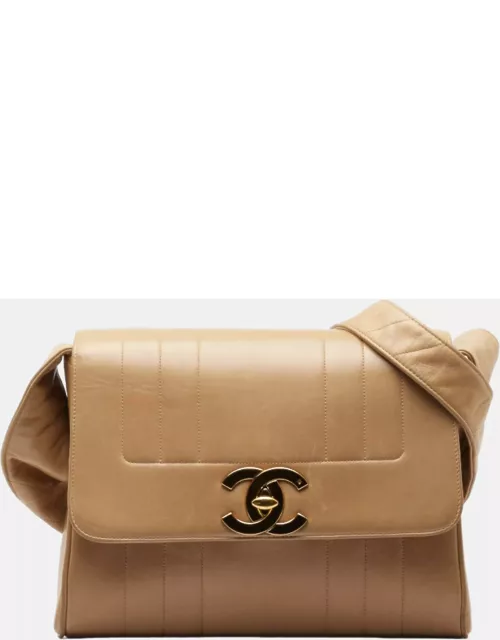 Chanel Beige Leather Vertical Quilt Flap Bag