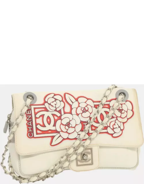 Chanel White/Red Floral Print Nylon Sport CC Flap Bag