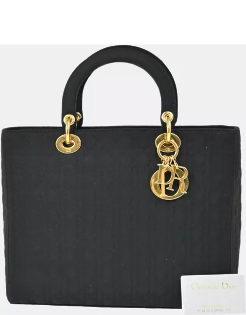 Dior Black Nylon Large Lady Dior Top Handle Bag