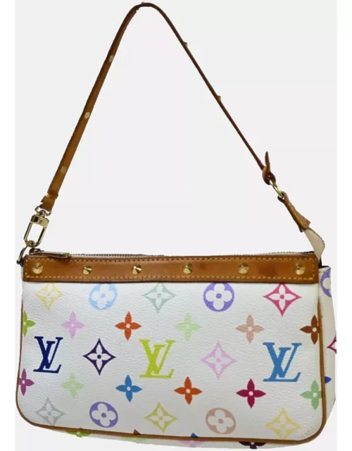 Louis Vuitton White Monogram Multicolor Canvas Pochette Accessoires Clutch Bag