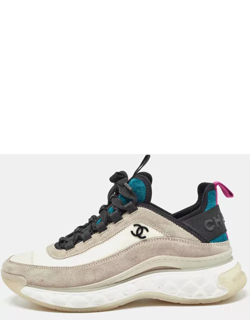 Chanel Grey/White Suede Logo Lace Up Sneaker