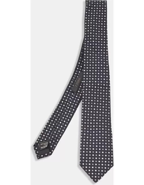 Ermenegildo Zegna Black Square Pattern Silk Skinny Tie