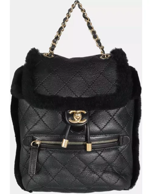 Chanel Black Quilted Shearling Paris Hamburg Small Backpack