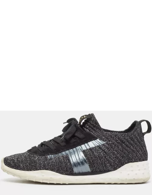 Tod's Black Glitter Knit Fabric Low Top Sneaker