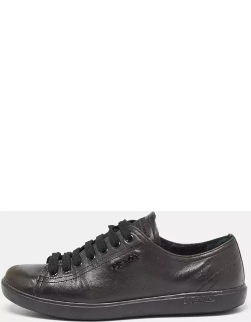 Prada Black Leather Lace Up Sneaker