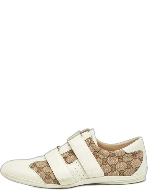 Gucci White/Beige GG Canvas and Leather Velcro Low Top Sneaker