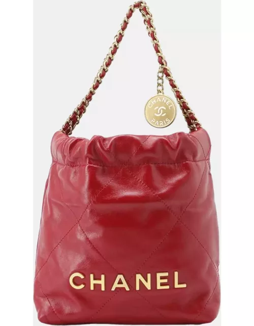 Chanel Red Leather mini 22 Hobo bag