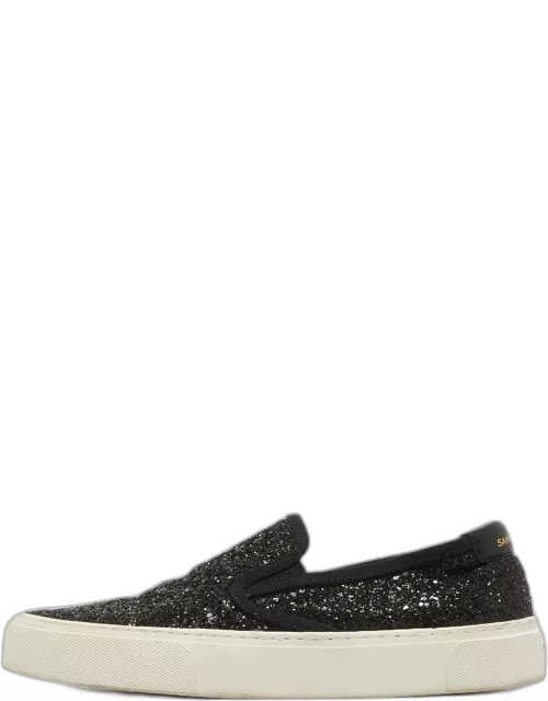 Saint Laurent Black Glitter Slip On Sneaker