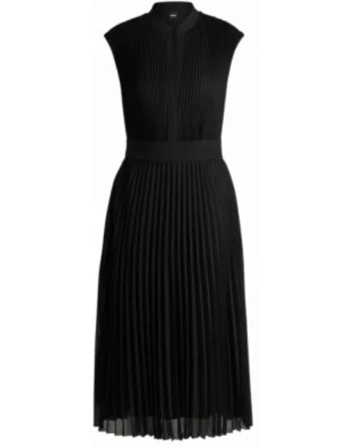 Pliss-crepe dress with notch neckline- Black Women's Business Dresse