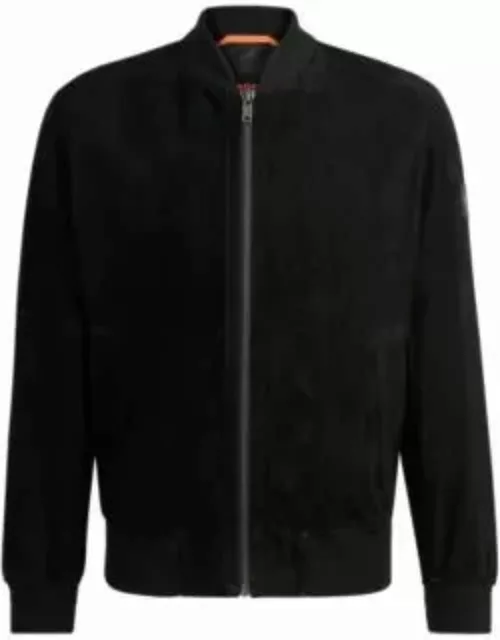 Suede bomber jacket with ribbed trims- Black Men's Leather Jacket
