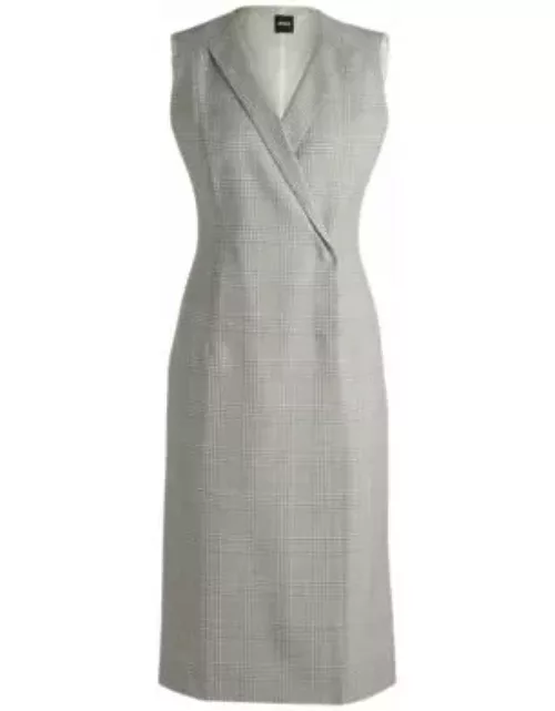 Wrap-front dress in checked virgin-wool crepe- Patterned Women's Business Dresse