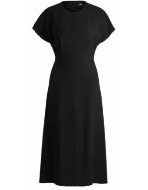 Keyhole-neckline dress with pliss insert- Black Women's Business Dresse