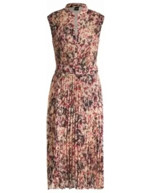 Pliss-crepe dress with floral print- Patterned Women's Business Dresse