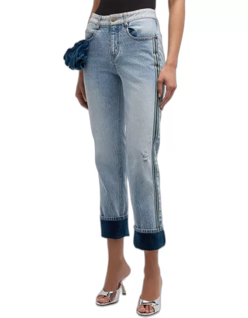 Carl Mid-Rise Velvet Corsage And Cuff Slim-Leg Crop Jean