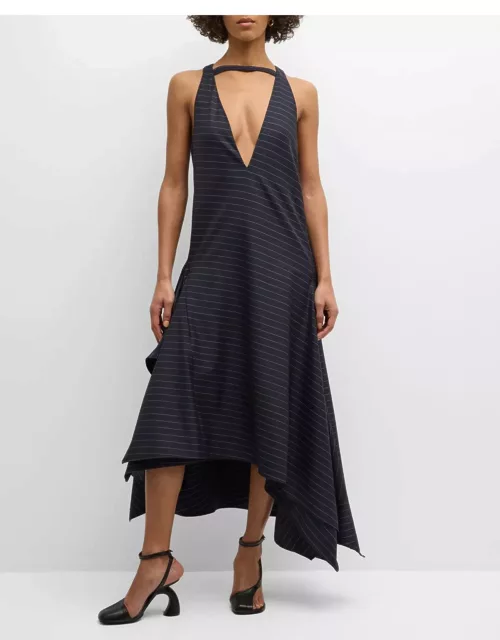Plunging Striped Square-Hem High-Low Dres