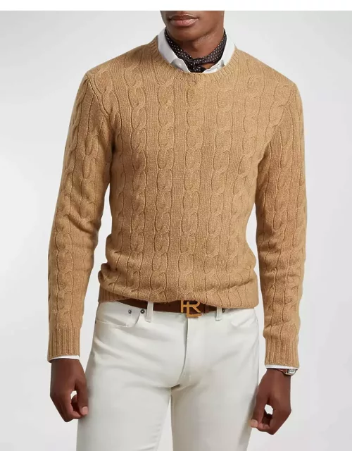 Men's Cashmere Cable-Knit Crewneck Sweater, Beige