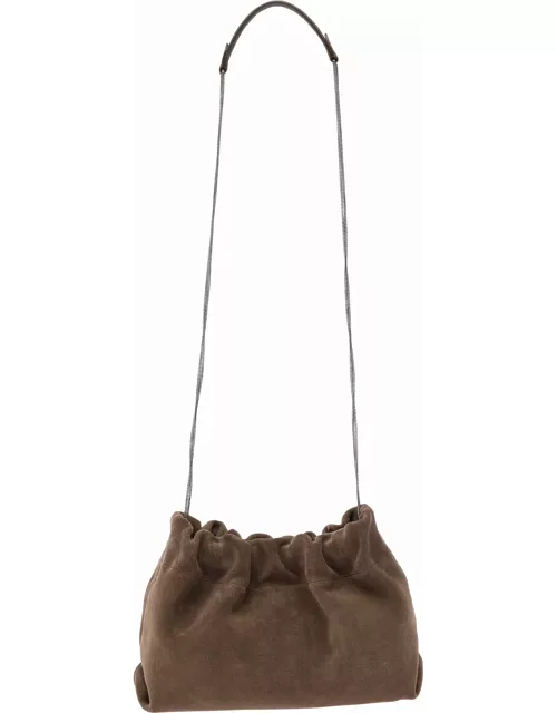 Brunello Cucinelli soft Brown Shoulder Bag With Precious Chain In Suede Woman