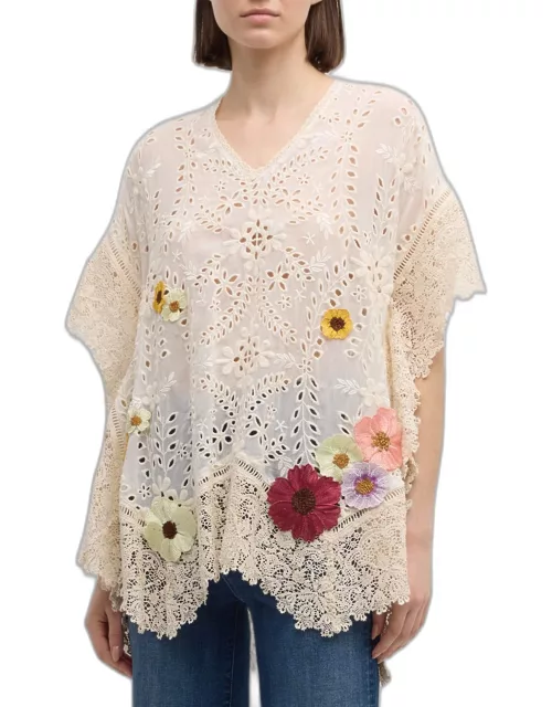 Ferney Eyelet Floral-Embroidered Poncho