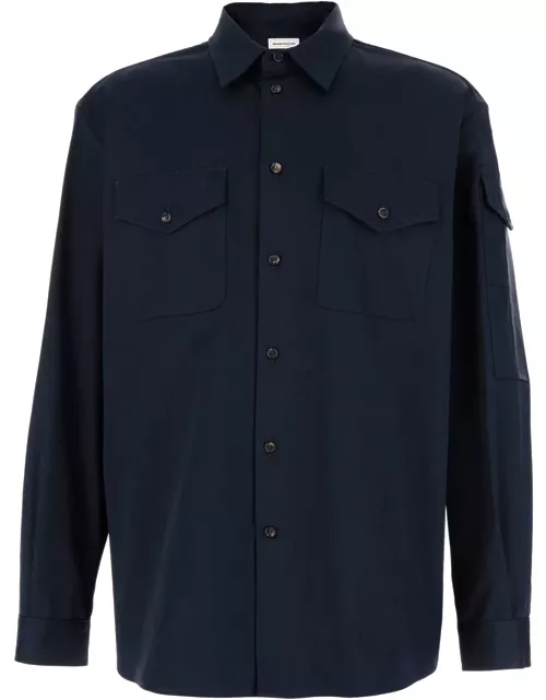 Alexander McQueen Blue Shirt With Buttons In Cotton Man