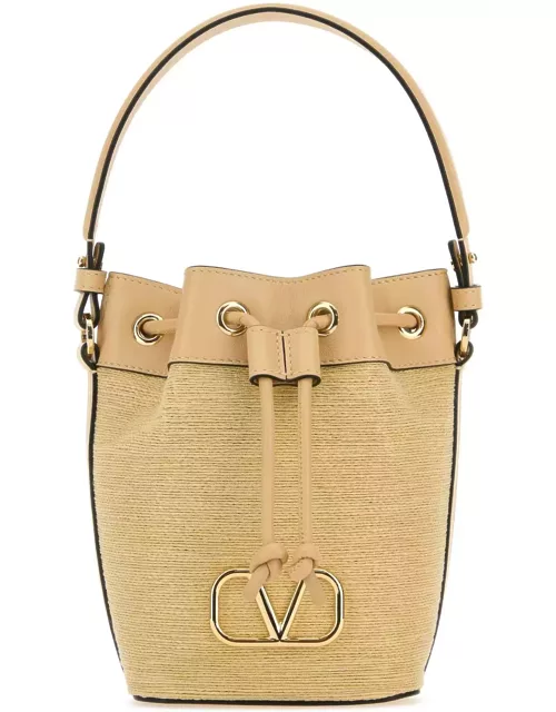 Valentino Garavani Raffia Leather Vlogo Signature Bucket Bag