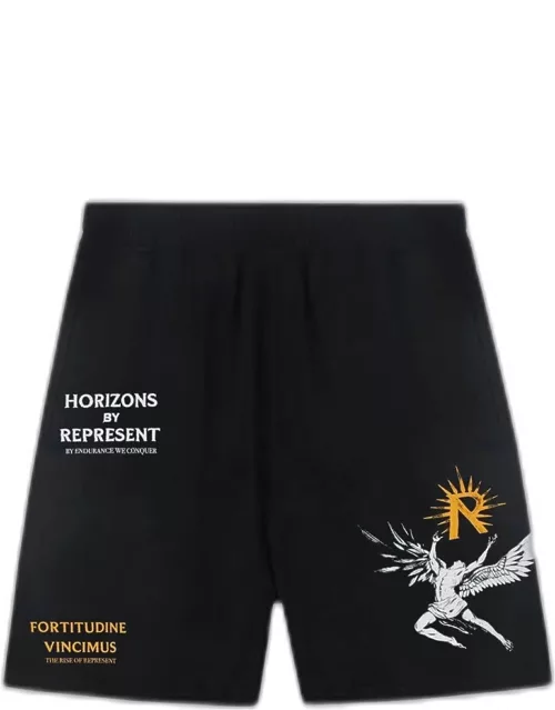 REPRESENT Icarus Short Black lyocell shorts with Icarus graphic print and logo - Icarus Short