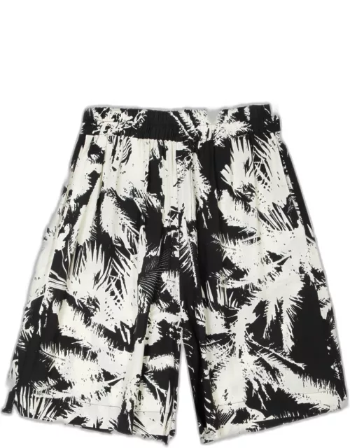 Laneus Palm Short Man Off white and black palm printed viscose shorts - Palm Short