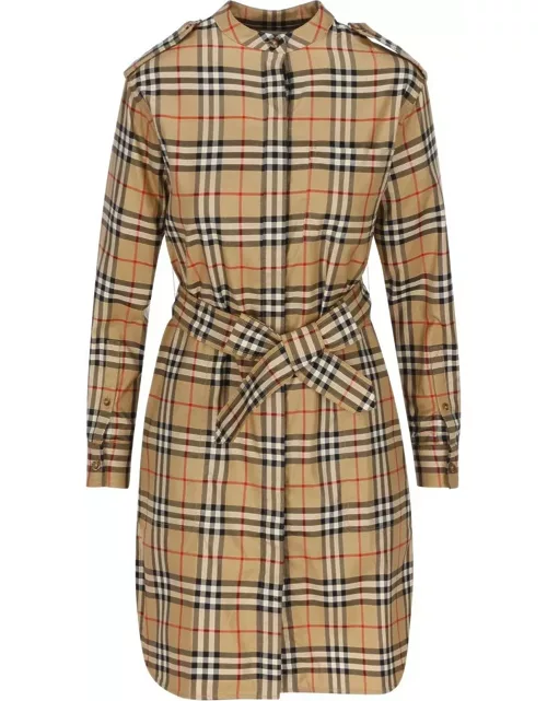 Burberry Vintage-check Belted Waist Mini Shirt Dres