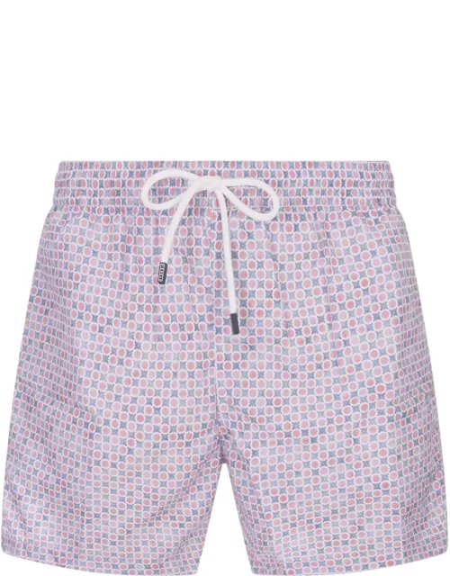Fedeli Swim Shorts With Micro Pattern Of Polka Dots And Flower