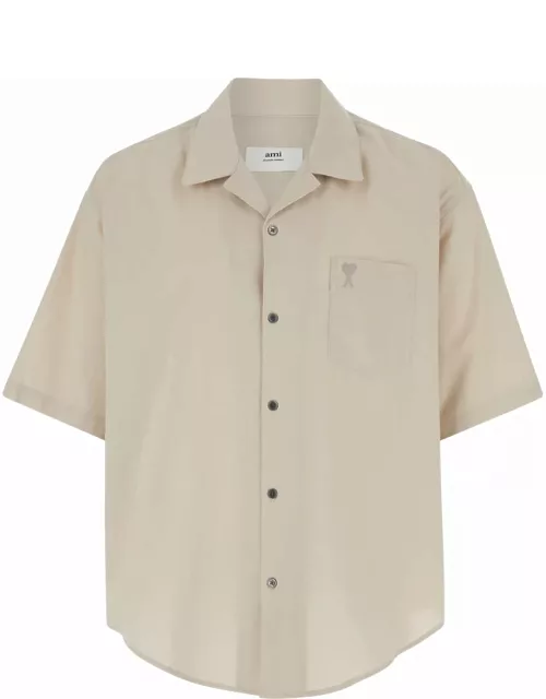 Ami Alexandre Mattiussi Beige Bowling Shirt With Adc Embroidery In Cotton Man