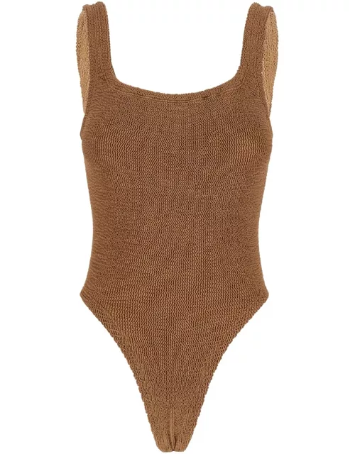 Hunza G Brown One-piece Swimsuit With Squared Neckline In Ribbed Stretch Polyamide Woman