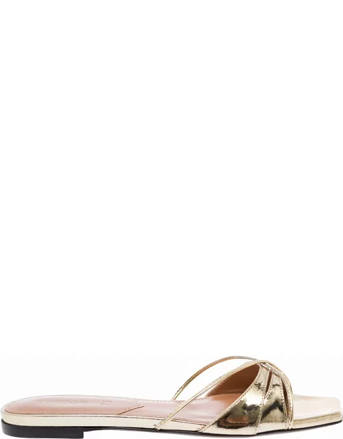 D'Accori lust Gold-colored Flat Sandals With Criss-cross Straps In Metallic Fabric Woman