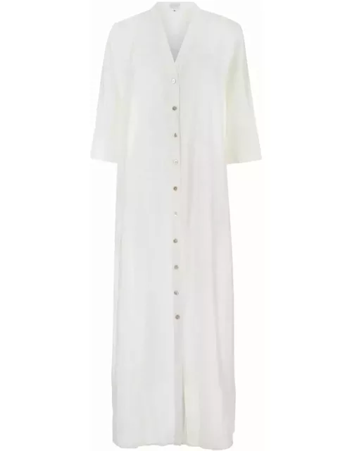 The Rose Ibiza White Long Dress With Buttons In Silk Woman