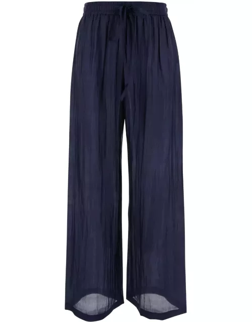 The Rose Ibiza Blue Palazzo Pants With Drawstring In Silk Woman