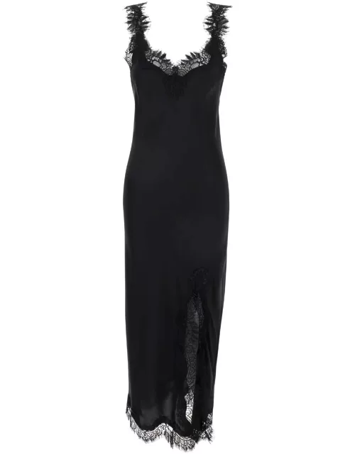 Gold Hawk miley Long Black Dress With Tonal Lace Trim In Silk Woman
