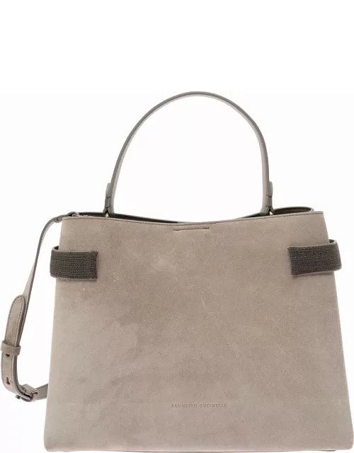 Brunello Cucinelli Grey Crossbody Bag With Precious Bands In Leather Woman