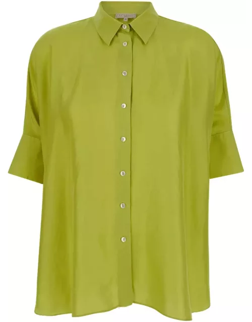 Antonelli Green Bassano Short Sleeve Shirt In Silk Woman