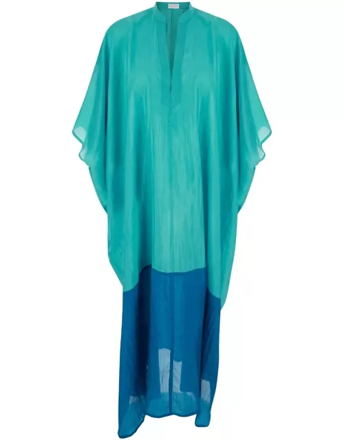 The Rose Ibiza Blue And Light Blue Bicolor Tunic With Cap Sleeves In Silk Woman