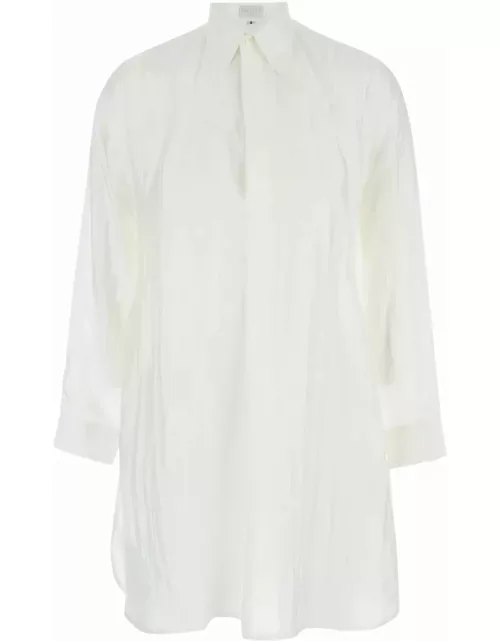 The Rose Ibiza White Maxi Shirt With Wrinkled Effect In Silk Woman