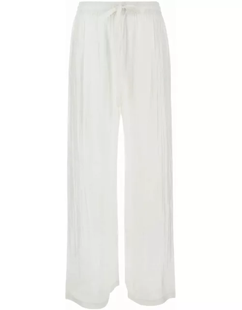 The Rose Ibiza White Palazzo Pants With Drawstring In Silk Woman