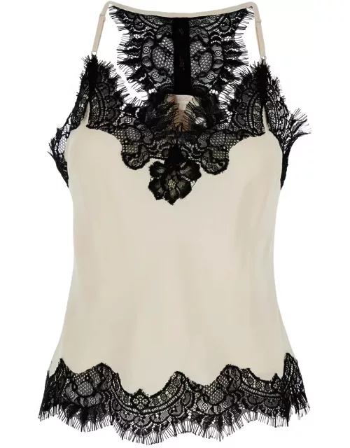 Gold Hawk lucy White Camie Top With Lace Trim And Racerback In Silk Woman
