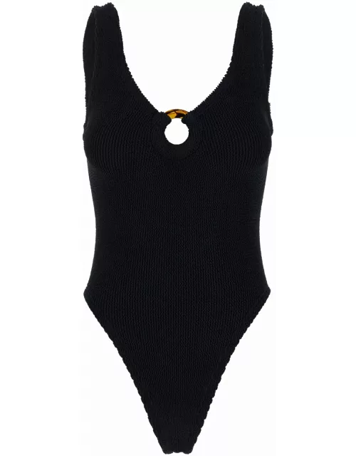 Hunza G celine Black One-piece Swimsuit With Ring Detail In Stretch Polyamide Woman