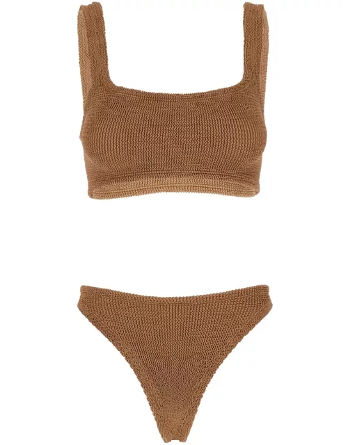 Hunza G xandra Brown Bikini With Fixed Straps In Ribbed Stretch Polyamide Woman