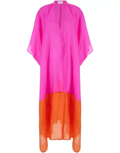 The Rose Ibiza Pink And Orange Maxi Dress In Silk Woman