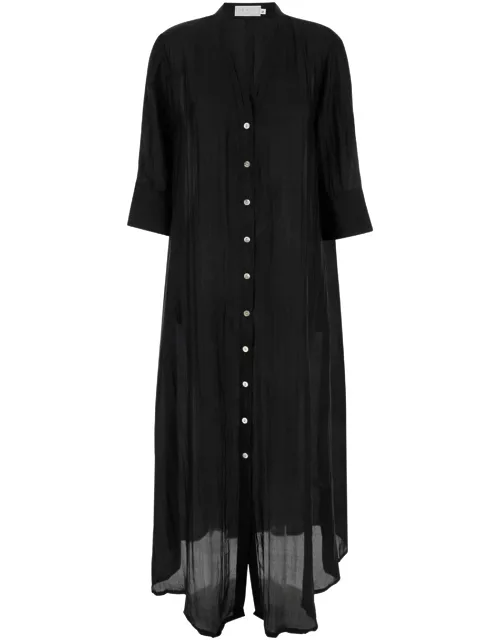 The Rose Ibiza Long Black Dress With Mother-of-pearl Buttons In Silk Woman