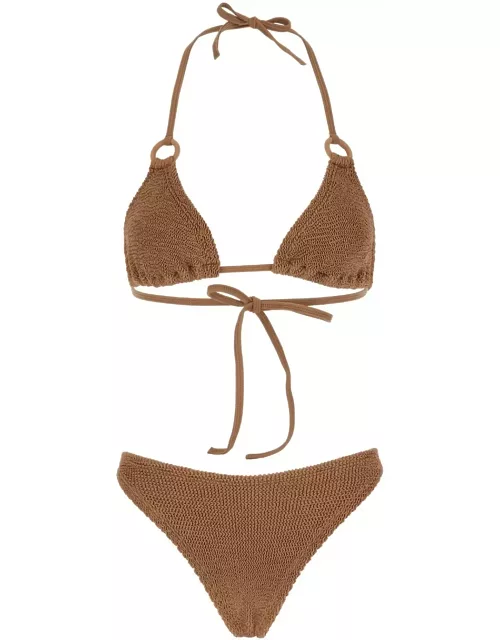 Hunza G eva Brown Bikini With Ring Details In Ribbed Stretch Polyamide Woman