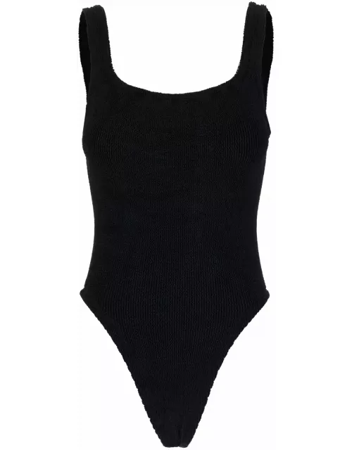 Hunza G Black One-piece Swimsuit With Squared Neckline In Ribbed Stretch Polyamide Woman